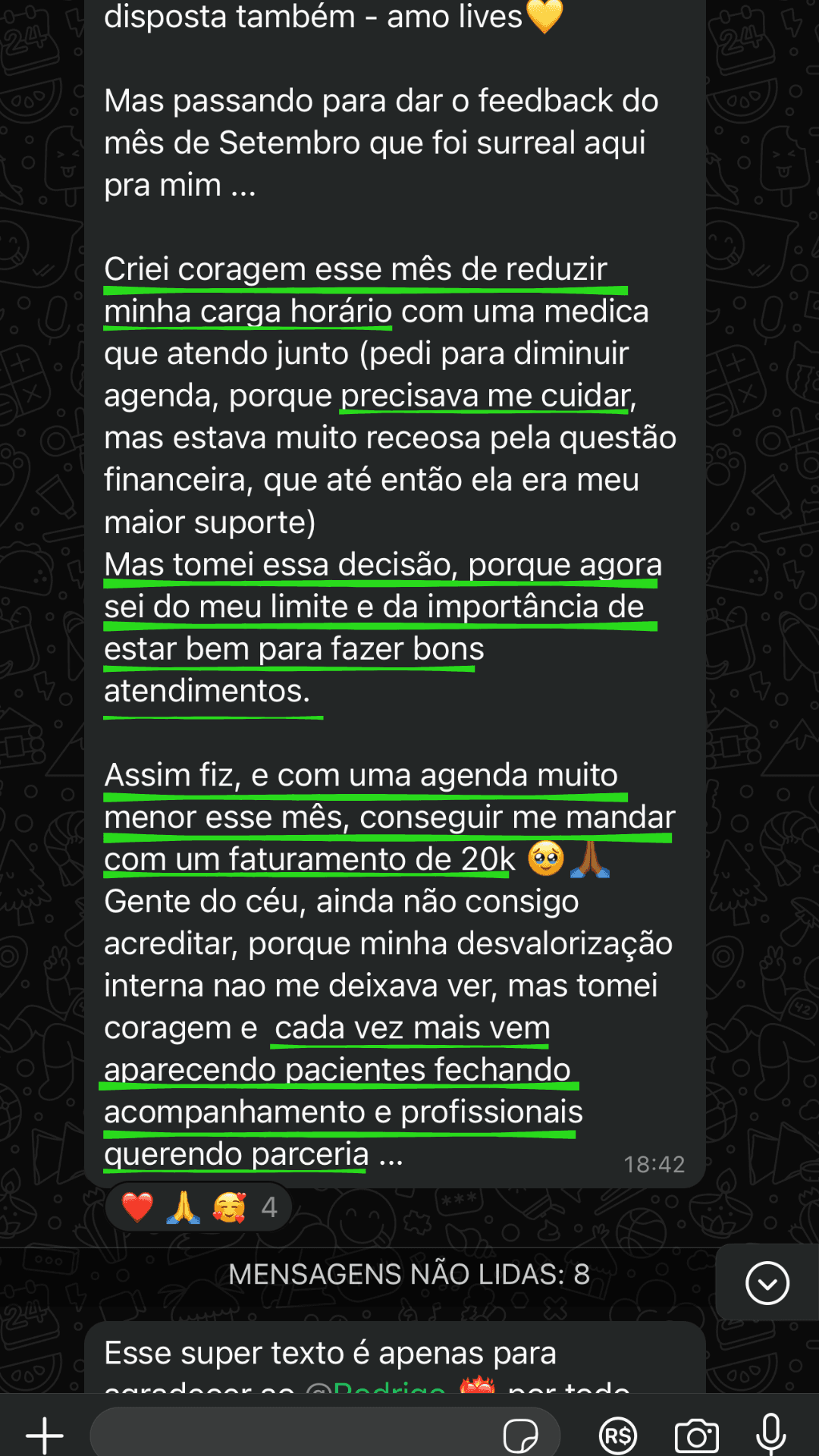 Print de depoimento de nutricionista aplicando a Nutrição Holística — 10
