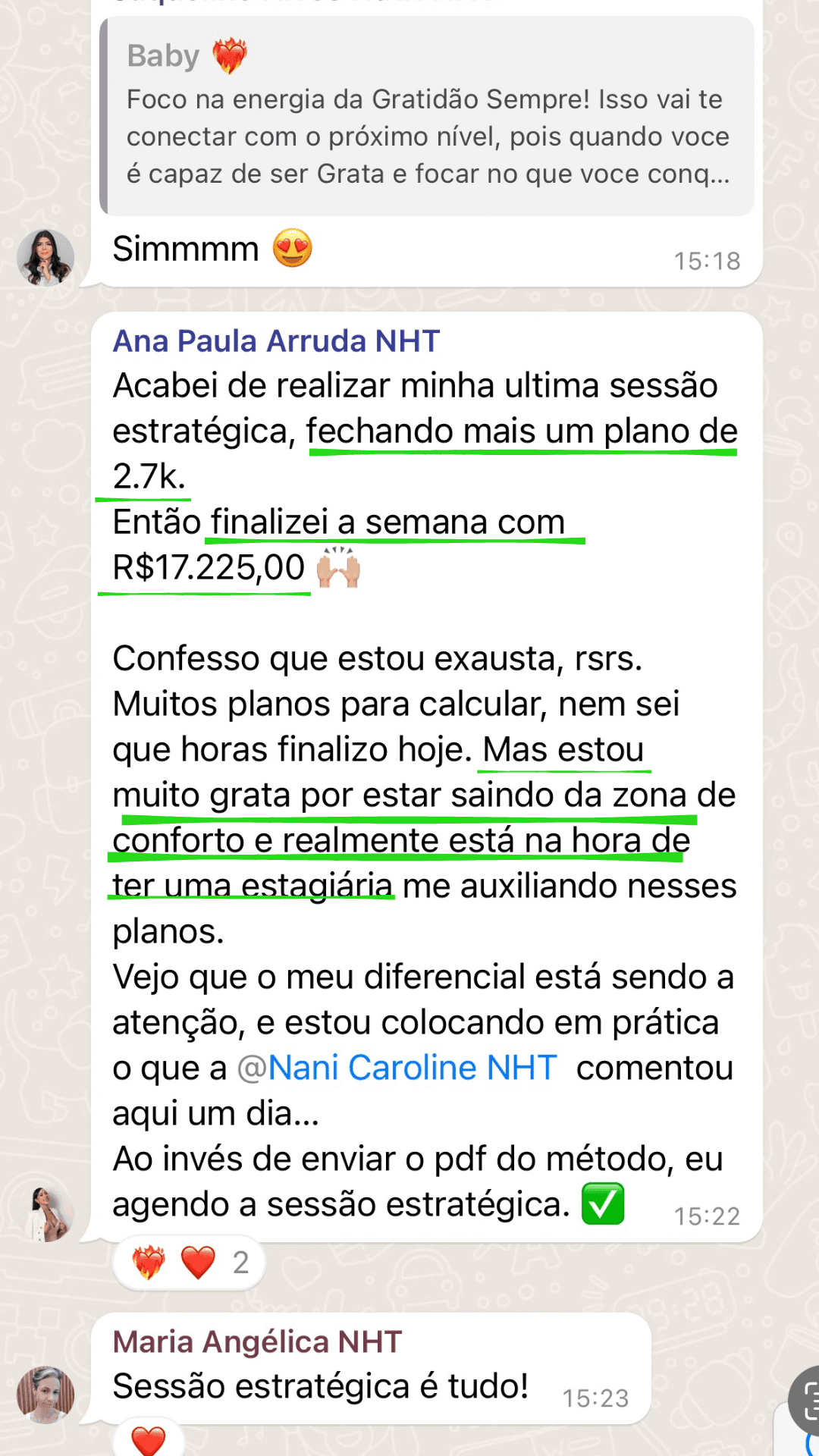 Print de depoimento de nutricionista aplicando a Nutrição Holística — 11