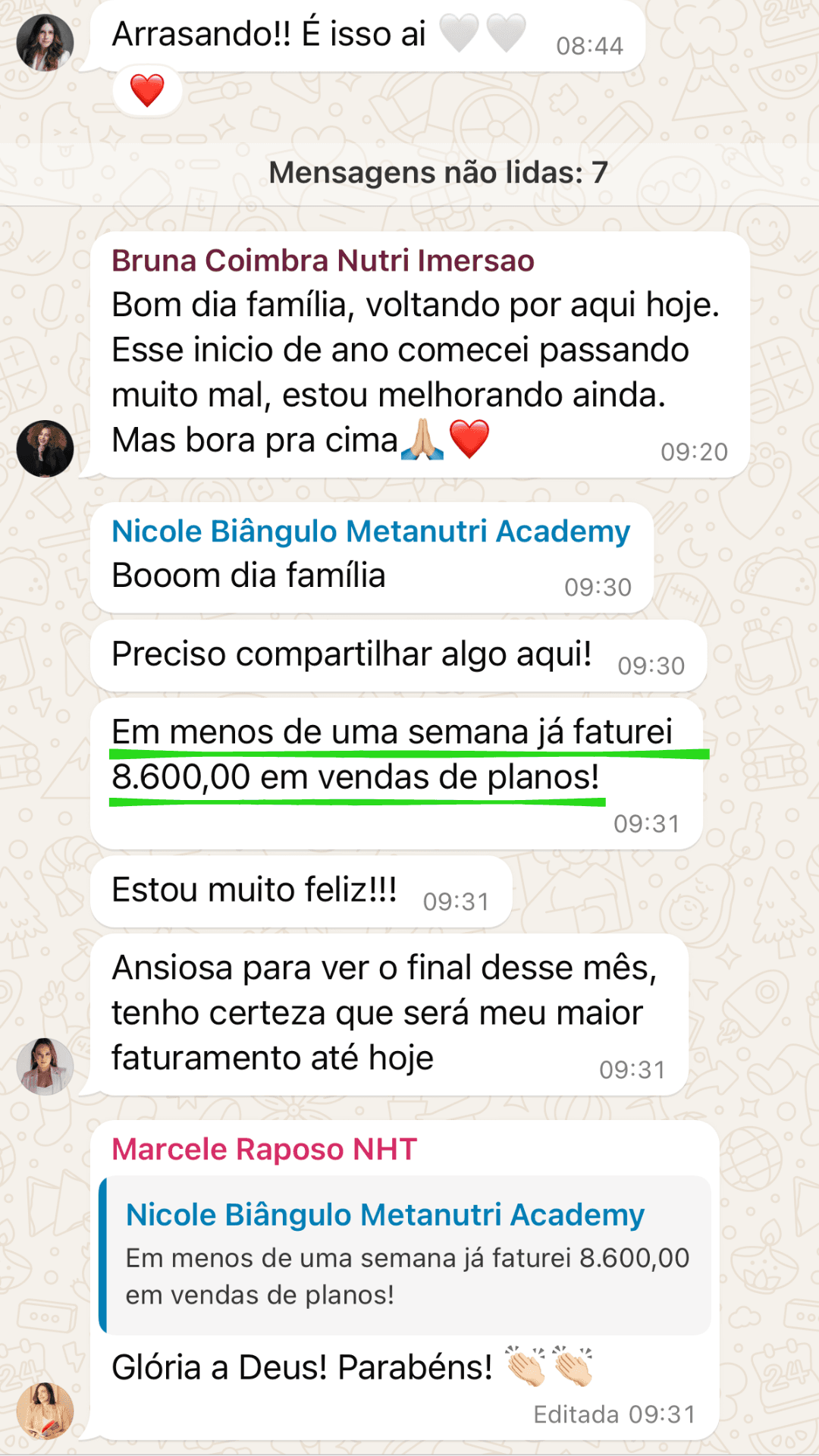 Print de depoimento de nutricionista aplicando a Nutrição Holística — 2
