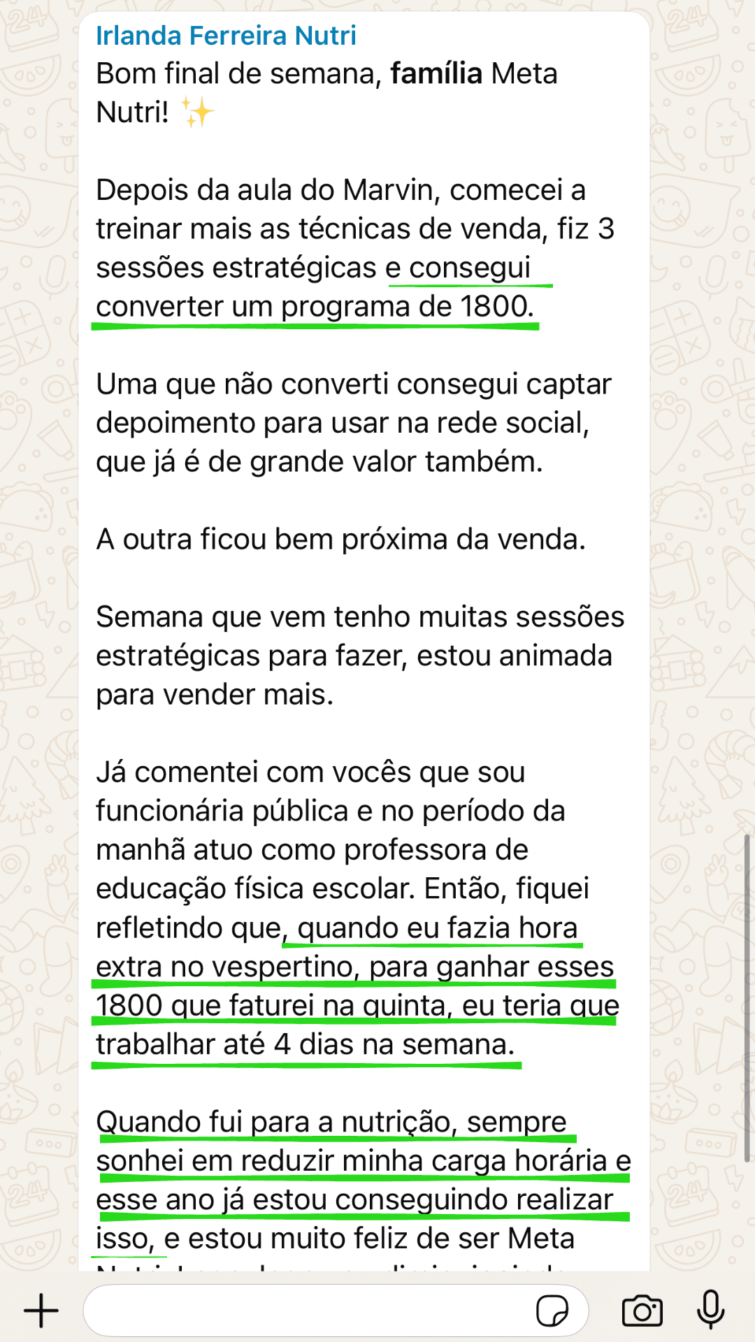 Print de depoimento de nutricionista aplicando a Nutrição Holística — 4
