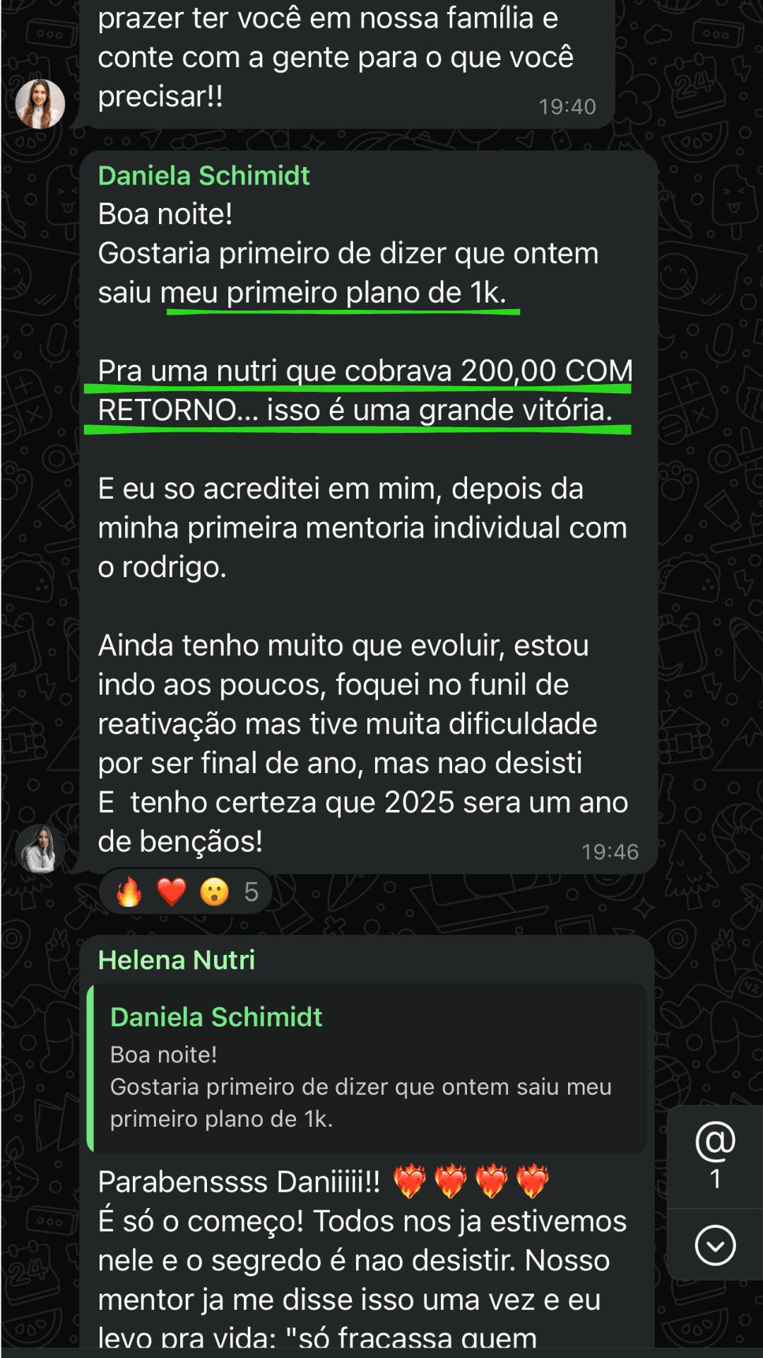 Print de depoimento de nutricionista aplicando a Nutrição Holística — 5