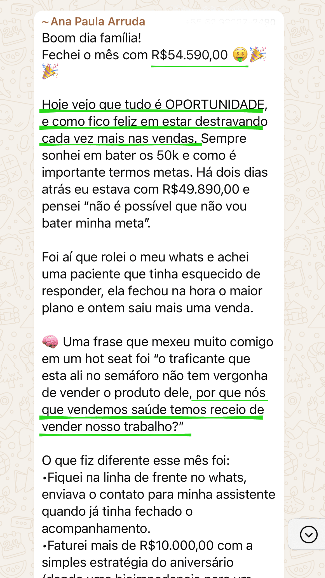 Print de depoimento de nutricionista aplicando a Nutrição Holística — 6